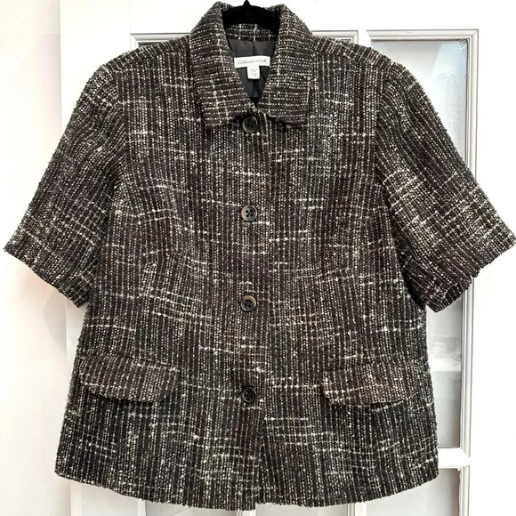 COLDWATER CREEK Wool Short Sleeve Blazer Jacket Brown Blue Tweed Plus Size 18W - Picture 15 of 15